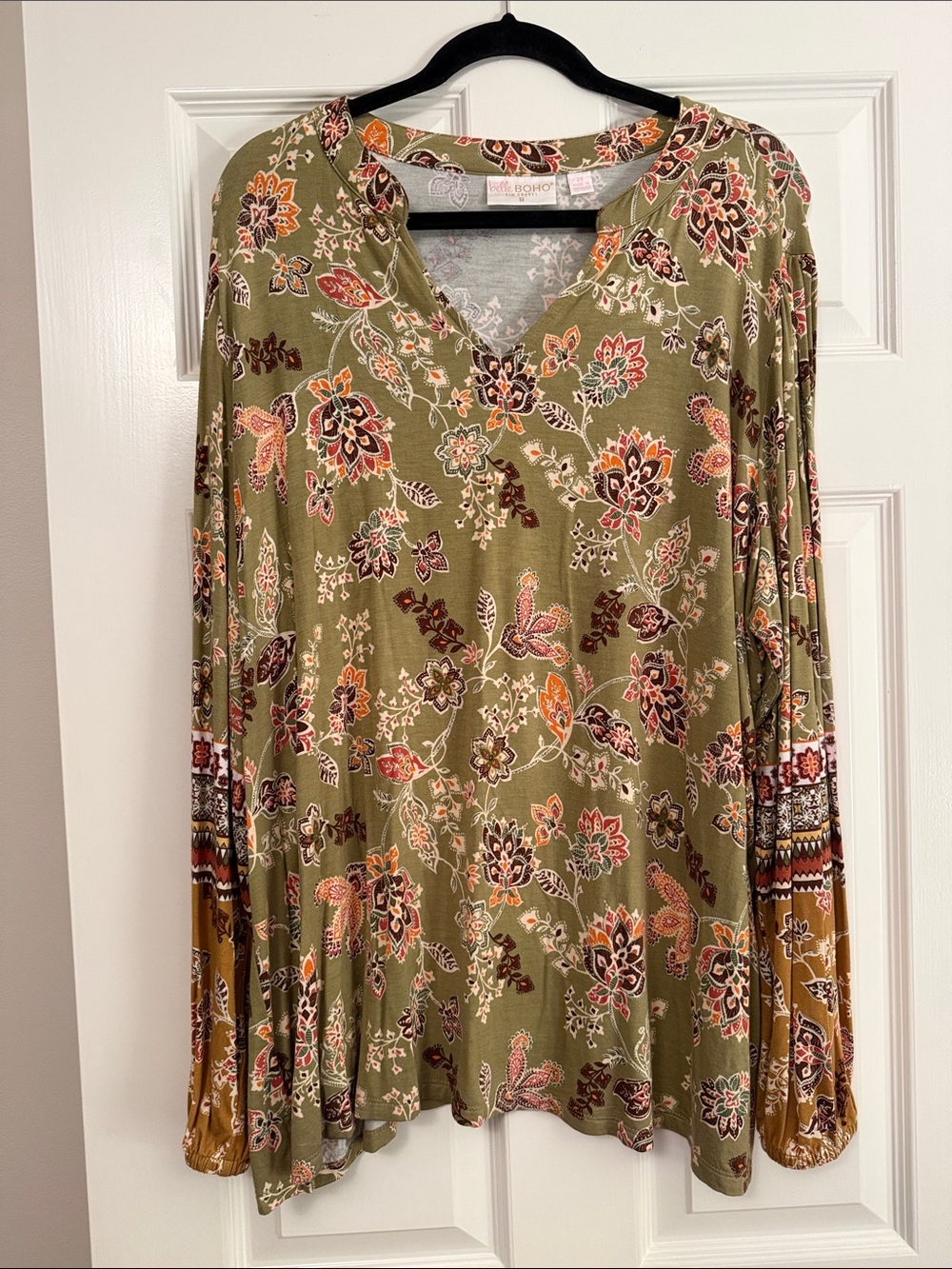 Belle by Kim Gravel Olive Floral V‑Neck Tunic